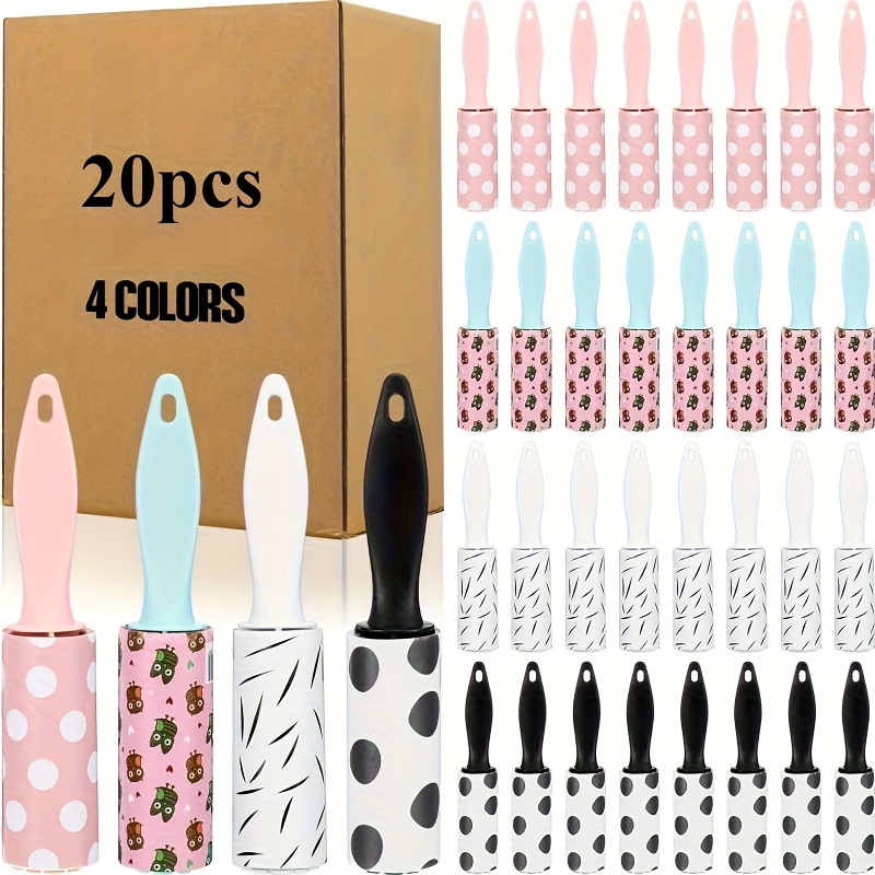 E-shop 20 Stück Mini-Filzrollen für die Entfernung von Tierhaaren - Erhältlich in 4 Farben (Pink, Blau, Weiß, Schwarz) und 4 Mustern - Tragbare