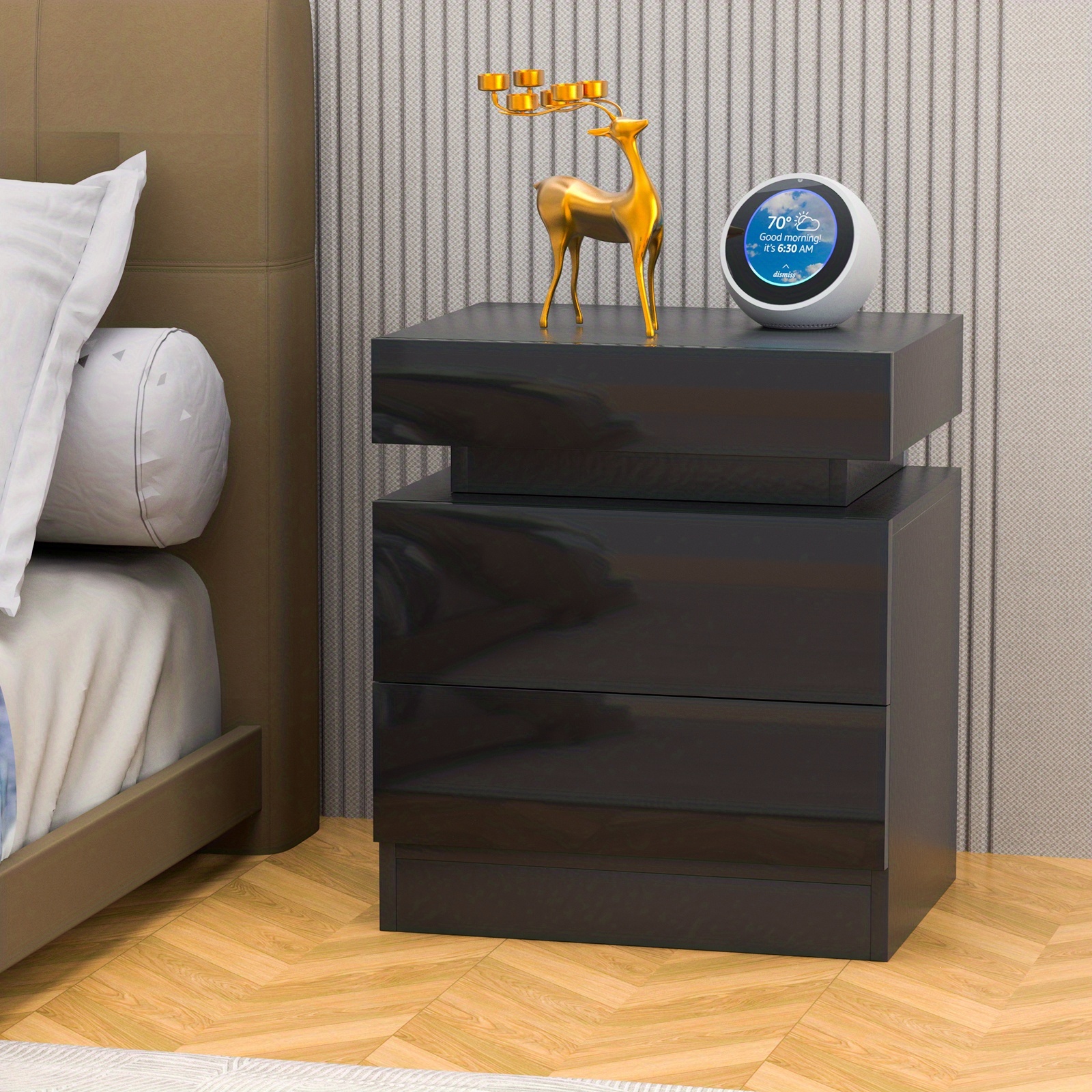 Bedside Table With 2 Drawers With Function, 52x45x35cm, Black