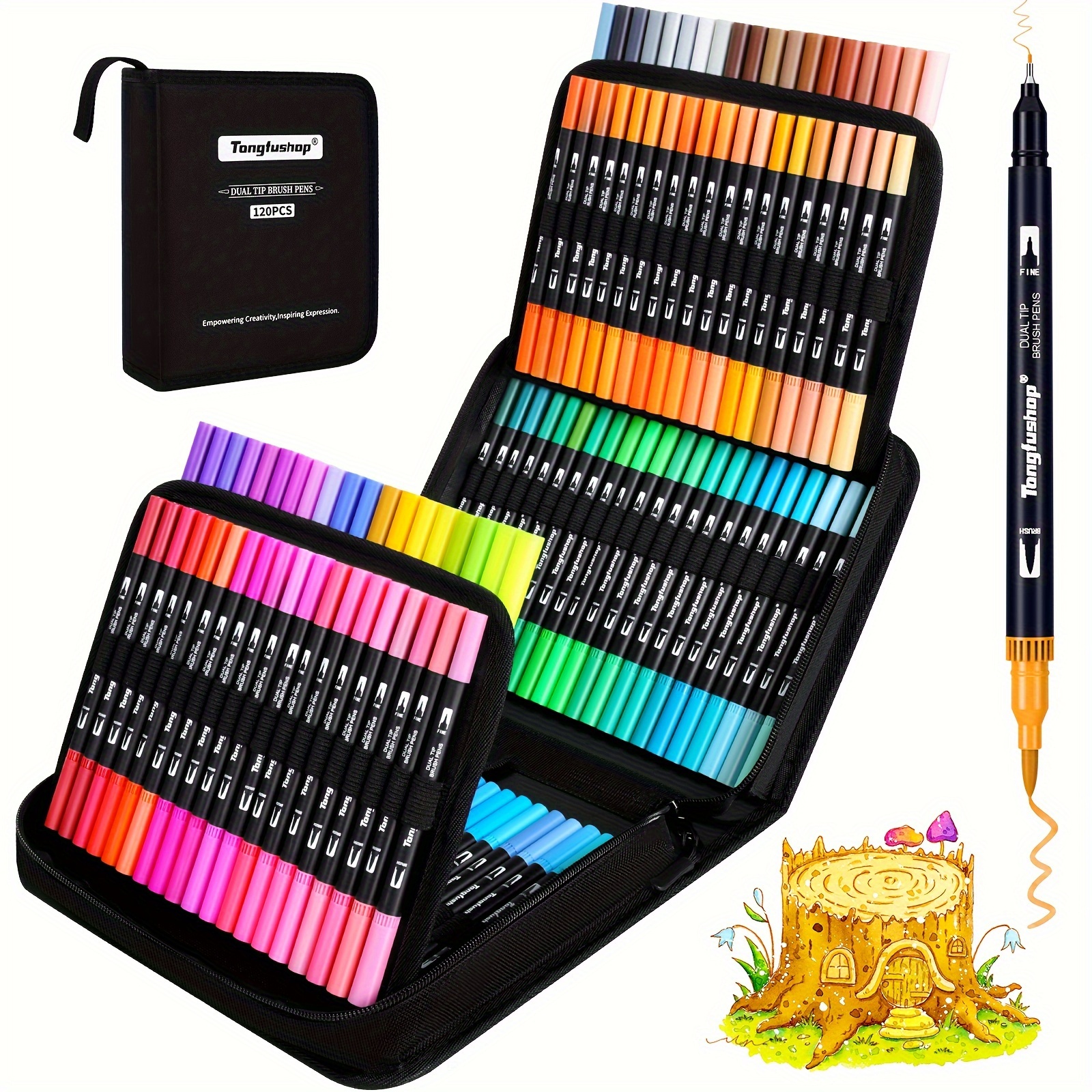 TEMU Tongfushop 72/100/120 Colors Dual Tip Brush Markers, Brush And Fineliner Coloring Brush Pens Set, Art Pen For Adults Coloring Books, Christmas