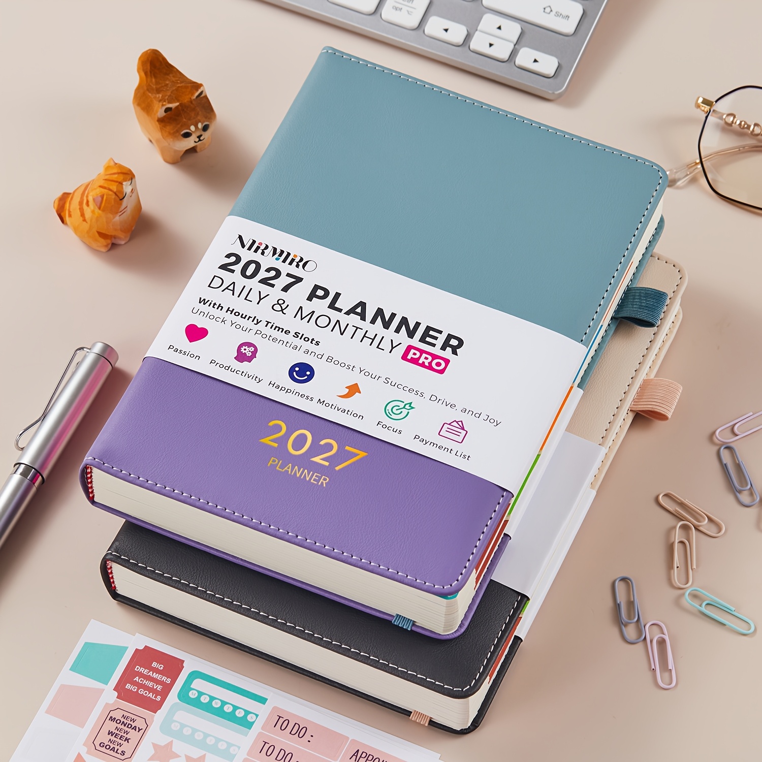 Daily Planner 2027 A5, 2027 - December 2027, 1 Day Per Page, Daily And Monthly Planner With , Stickers, , Hardcover Planner For School Office, 14 X
