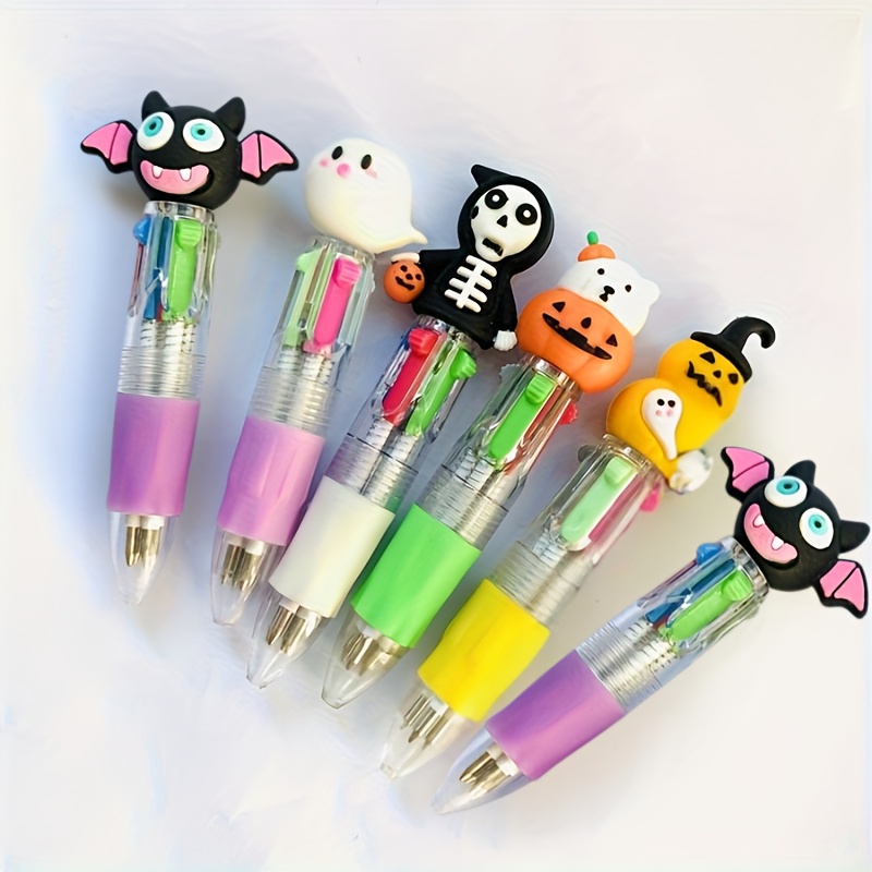 24 creative four-color halloween themed mini pens showcasing    , mixed with four colors (green, blue, pink, red),   party gifts, gifts, and office supplies., party favors, office stationery, fun accessories,   style, durable plastic, lightweight pen, themed stationery, novelty pen, gift  , students supplies, school supplie, pen for writing Product details 5