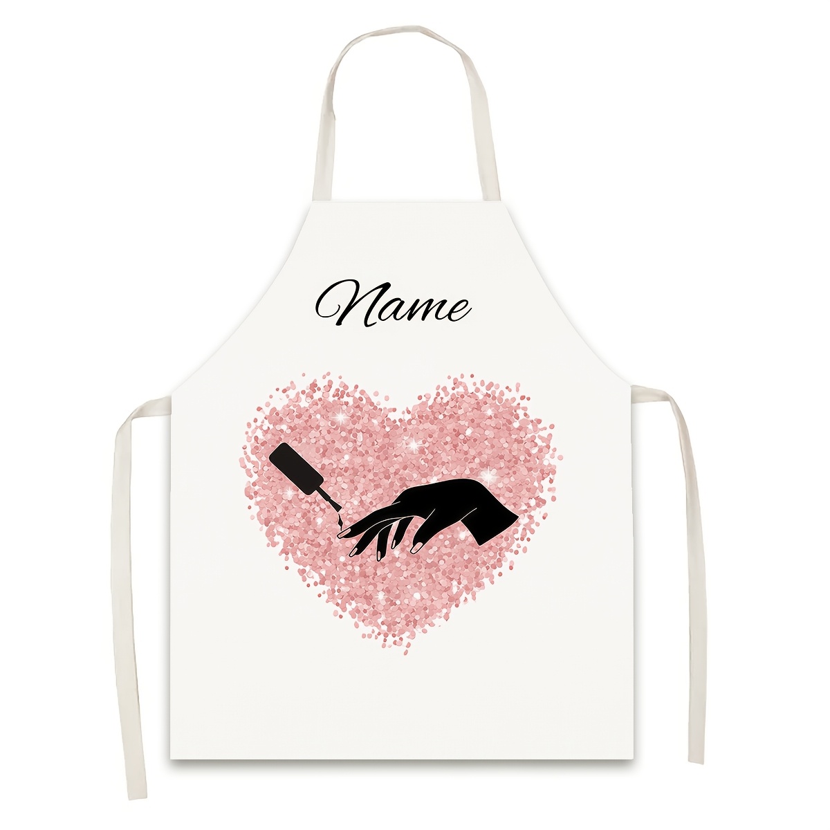 TEMU 1pc Customizable Name Simple Nail Art Print Apron, 150g/㎡ Thickened Polyester Fabric, Painting Handicraft Cooking Baking Gardening Apron, Waiter