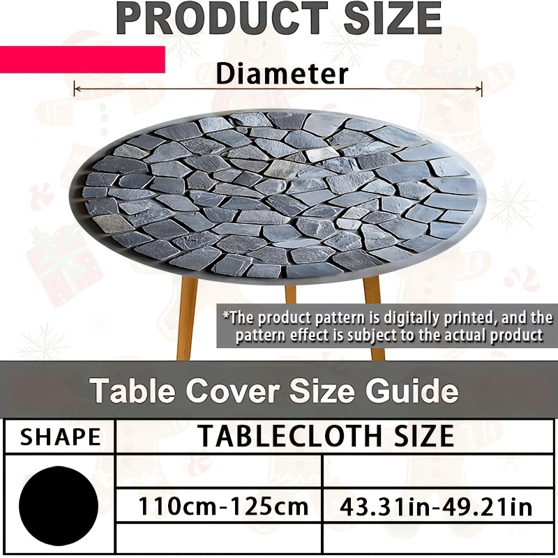 TEMU 1pc, 2d Flat Gray Stone Print Round Tablecloth With Natural And Rustic Style, For Kitchen, Outdoor Picnic, Camping, Garden Party, Event Decor,