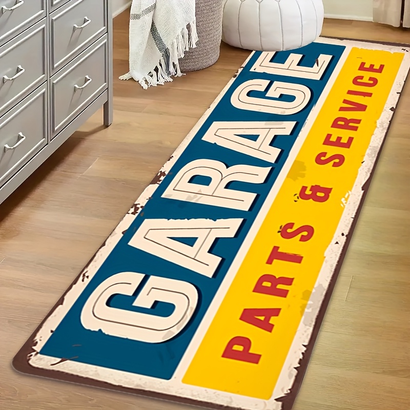 TEMU -1pc Vintage "garage" Themed Pattern Long Runner Rug, Suitable For Bedroom, Office, Living Room, Machine Washable, Carpet, For Gaming, Car,