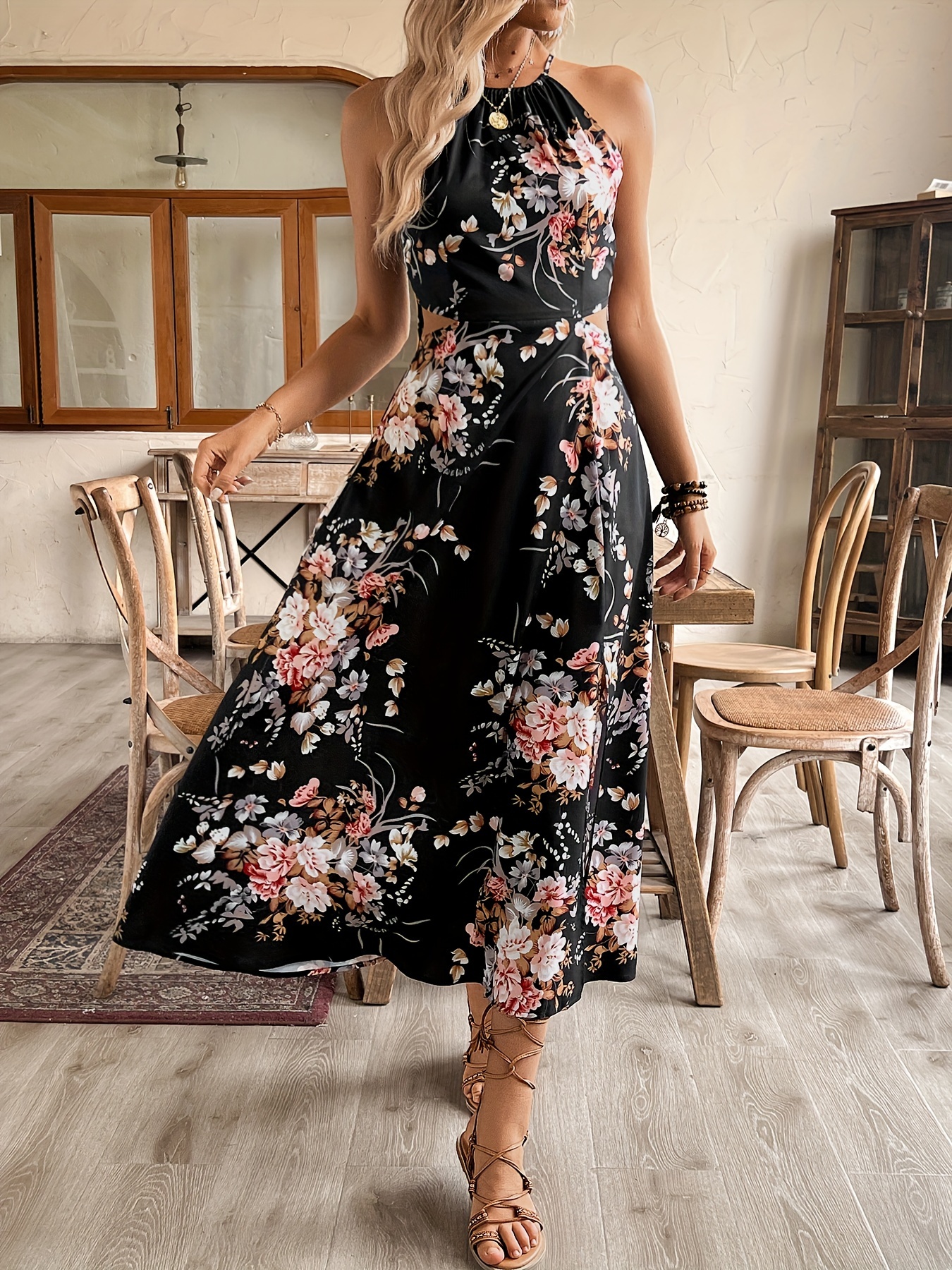 halter neck printed dress hot item - Temu Cyprus