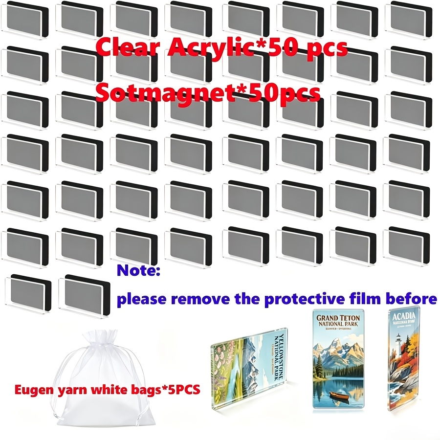 TEMU 100pcs - 50 Sets (50+50+5) Refrigerator Magnet Sets With 5pcs Gift Bags, Self-adhesive Acrylic Magnets For Photos, Art Decoration, Home Decor,