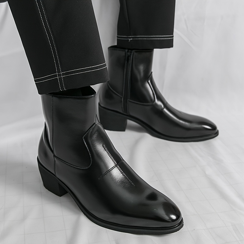 mens dress boots mens high heels casual chelsea combat ankle - Temu