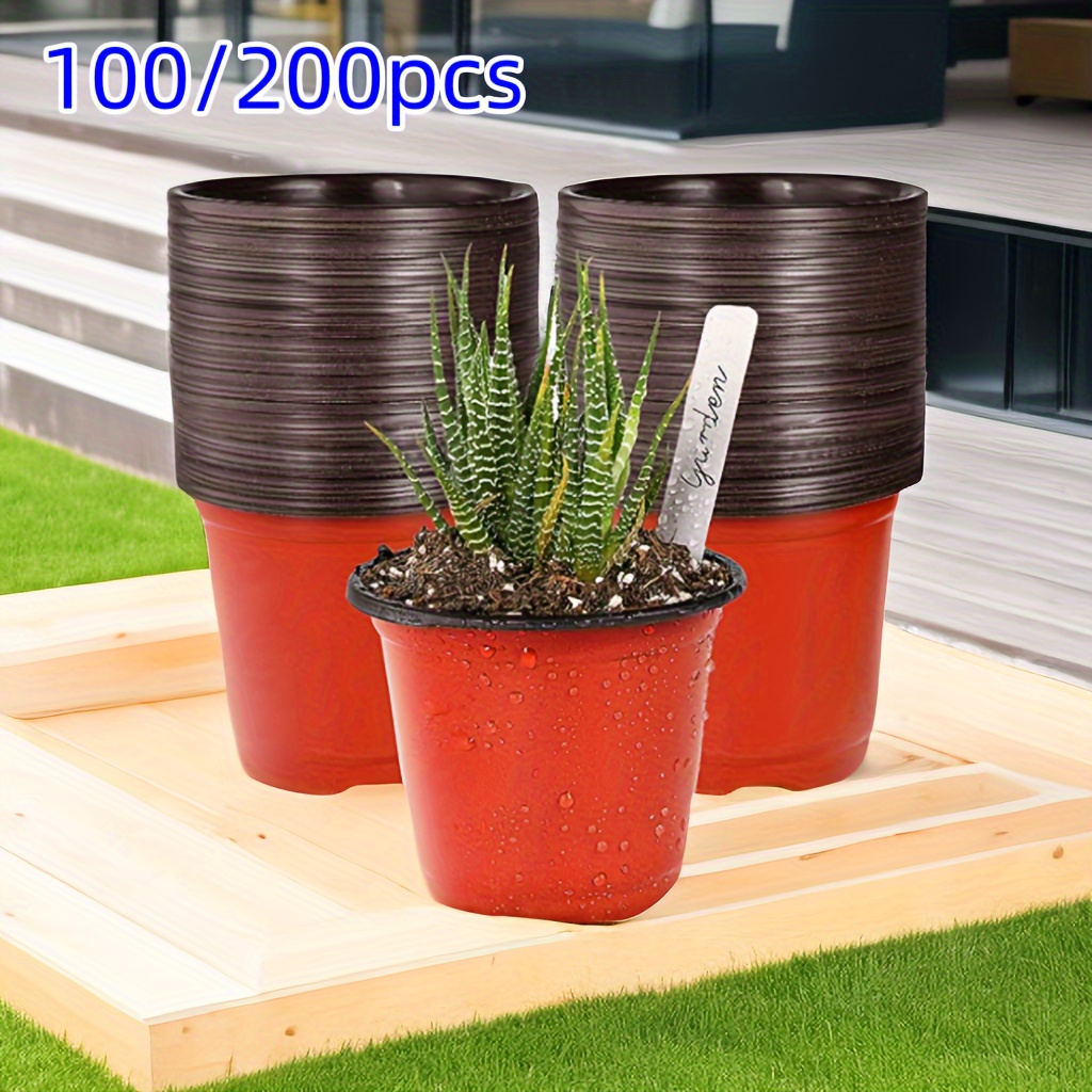 

100/200pcs, Plastic Seedling Pots, Two-tone Thickened Nutrition Cups For Succulents Vegetable Seedlings, 3.9in Diameter Disposable Flower Pots, Retro Style Home Garden Planting Pots