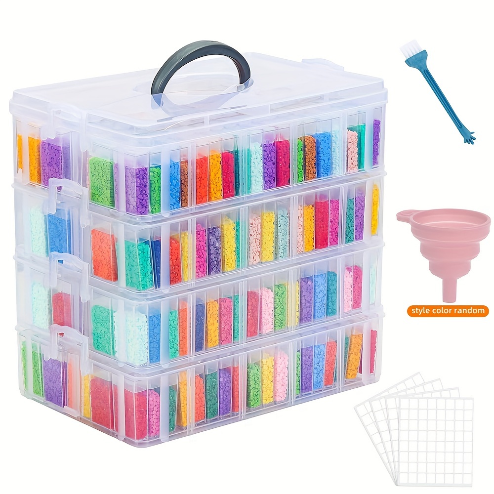 

352 Square Slots 4-tier Diamond Painting Accessories Storage Container, Portable Bead Organizer Box, Stackable Crafts Organizers For Diy Diamond Art Craft Jewelry Bead Storage, 9.8x6.7x8.6 Inches