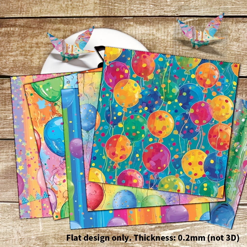 TEMU 2d Flat 24 Sheets Unique 6x6 Inch Colorful Balloon Printed Paper, Party Celebration Pattern Junk Journal Paper, Birthday Themed Collage