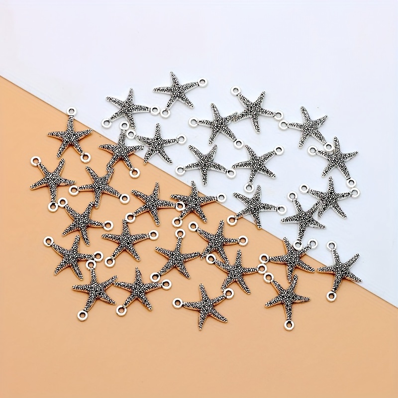 Image of 30pcs Of Hollow Ancient Silvery Starfish Connector Charms Made From Alloy, Perfect For Jewelry Creation, Including Bracelets, Necklaces, And Earrings Crafting Additions