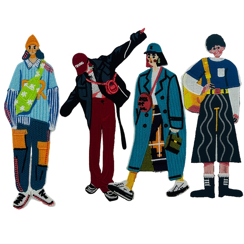 TEMU Lot de 4 écussons brodés tendance avec personnages de dessins animés, pouvant être utilisés pour décorer vêtements, chaussures, chapeaux, sacs,