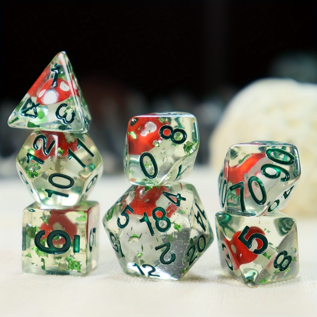 TEMU [popular ] 7pcs Cute Mushroom Resin Dice Set For Rpgs - Cartoon Embellished, Perfect Gift For & Pet Lovers