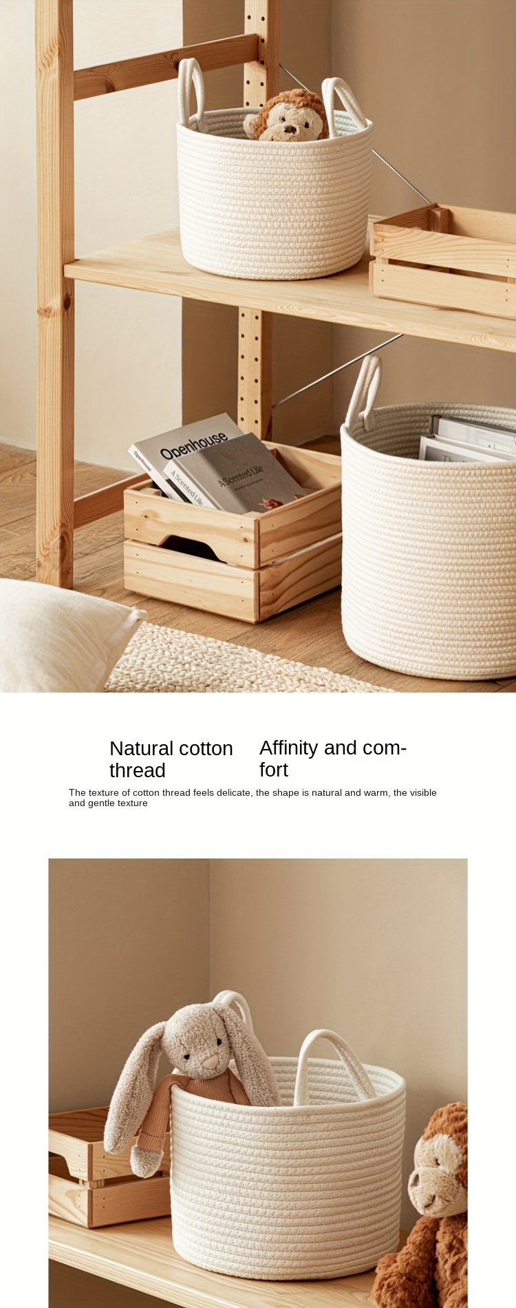 versatile woven laundry basket with handles round fabric storage bin for clothes toys more   bedroom bathroom office dorm organization details 1