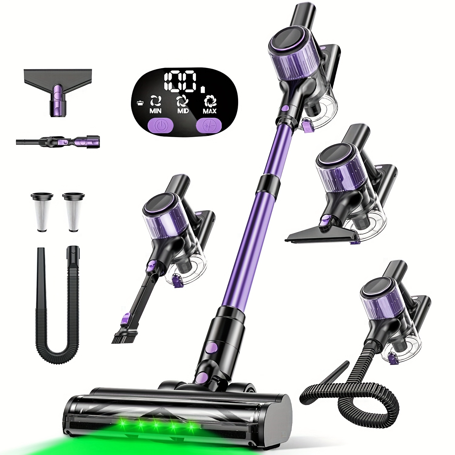 10-in-1 Cordless Vacuum Cleaner, High Suction Household Vacuum Cleaner With Upgraded Extra Long Hose, Anti- Brush, , Crevice Tool, Lightweight Cleaner For Home, Hardwood Floors, Carpets, Pet Hair.
