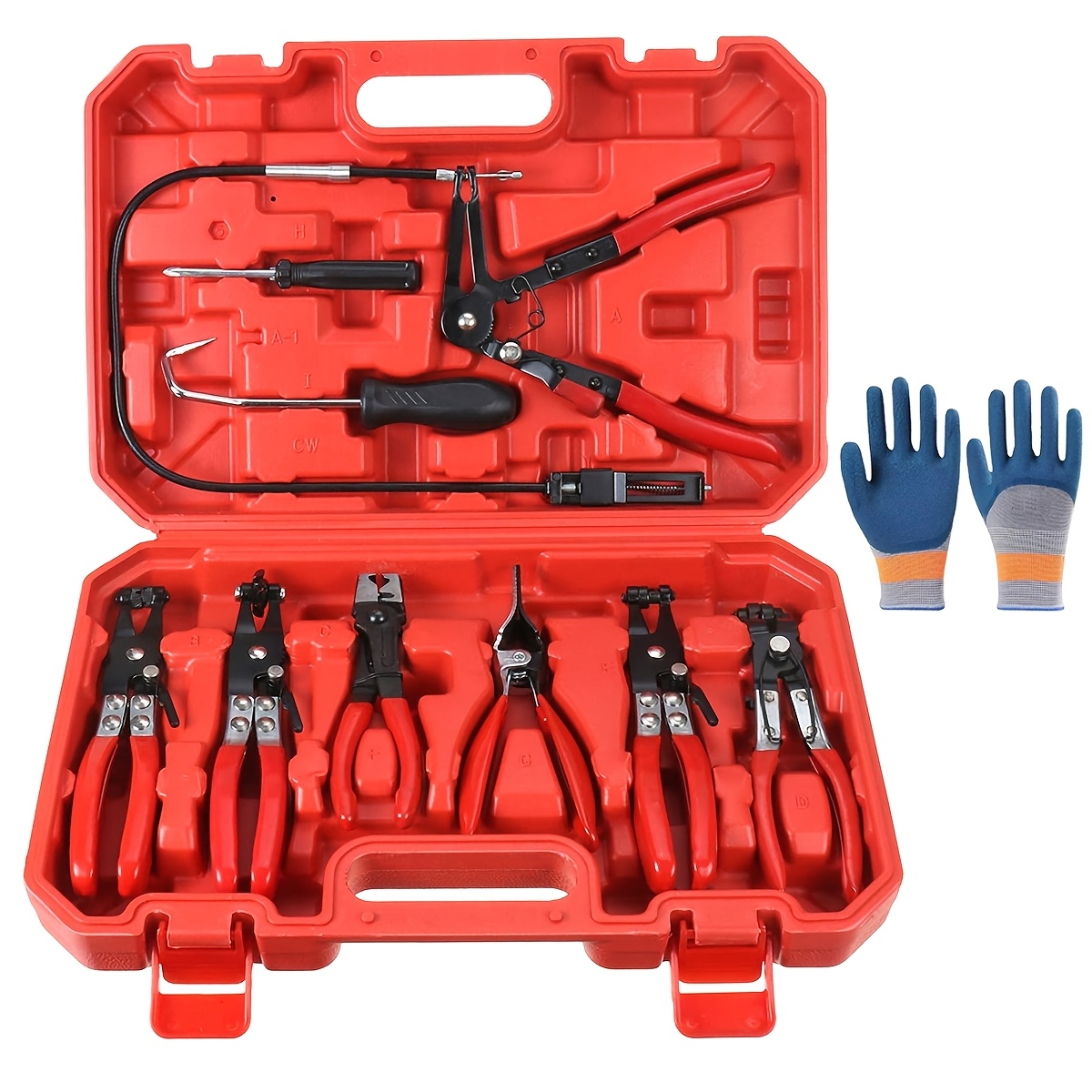 TEMU 9pcs Hose Clamp Pliers For Fuel Oil And Water Hoses, Long Reach Hose Clamp Remover Kit With Flexible Wire R Type Swivel Jaw Flat Band Pliers Set