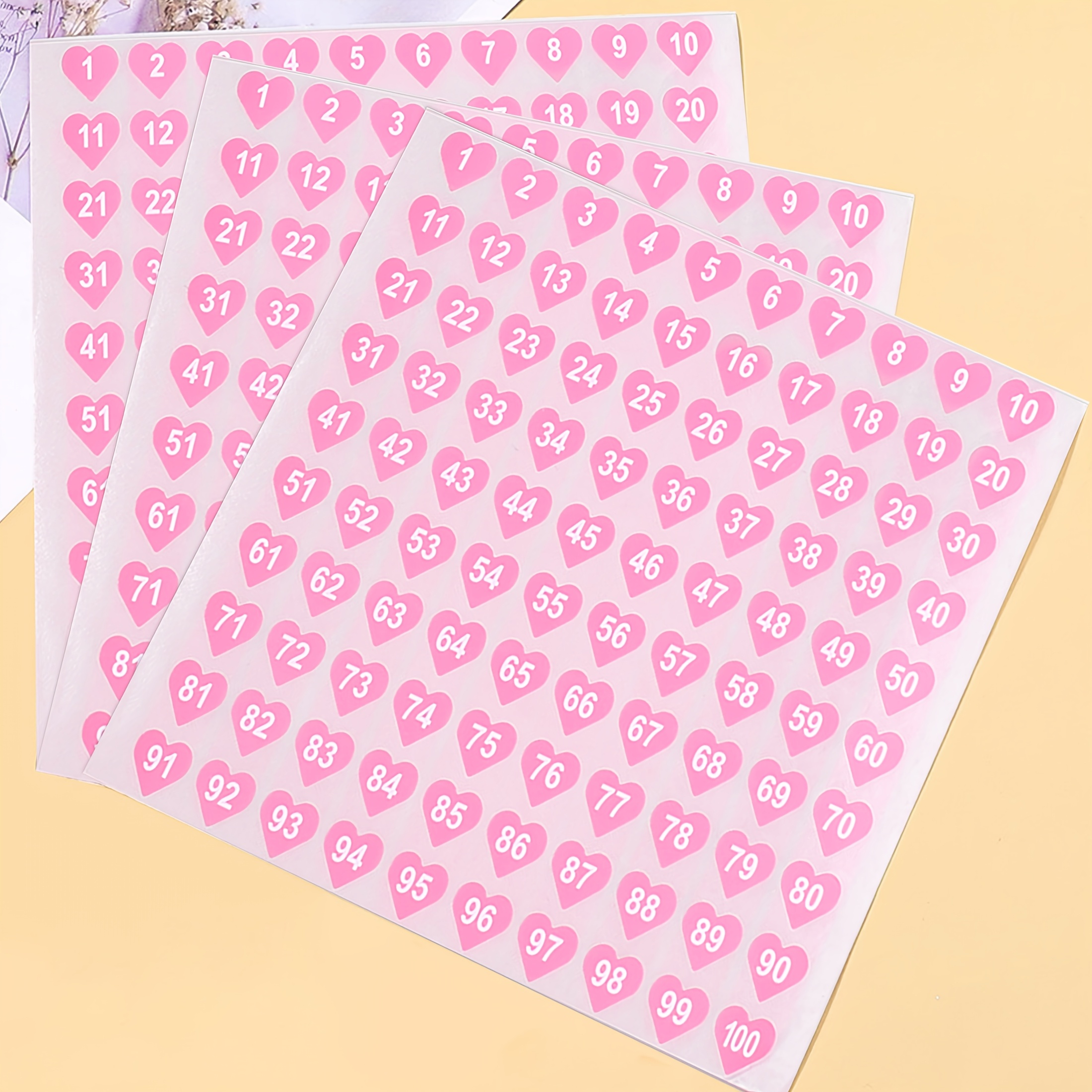Image of 5pcs Of Pink Heart-shaped Digital Stickers, Which Used For Nail Polish Bottle Self-adhesive Plastic Labels, For Nail And Foot Care Supplies Additions, 1-100 Digital Stickers