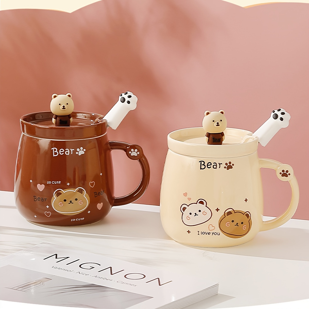 Taza de cerámica con diseño de fresa, vaso con tapa y cuchara, figura de  acción de dibujos animados, bonito, para café, leche, té, agua, tazas de  desayuno, 450ml - AliExpress