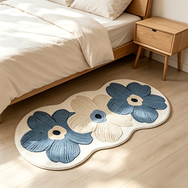 Image of Faux Cashmere 1000g+10mm Cute Small Clear Flower Carpet Bedroom Bedside Fluffy Soft Carpet Light Room Decoration Carpet Walk-in Closet Study Entrance Anti-slip Mat