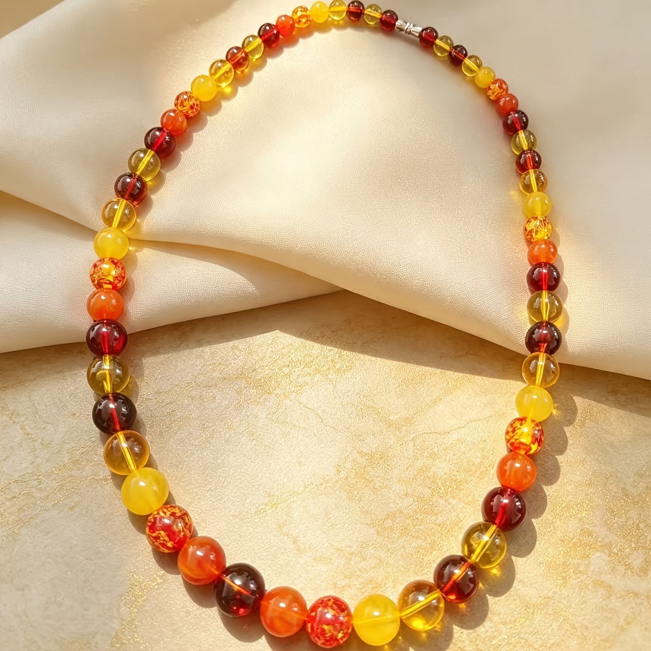 Layered Resin Bead Necklace, Red & Yellow Multicolor