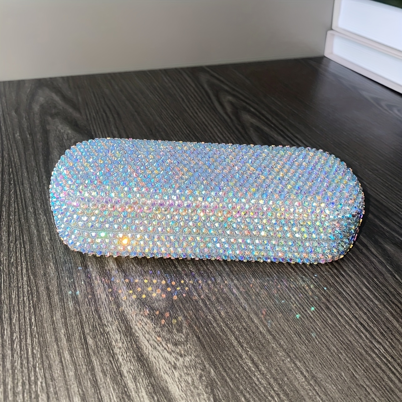 

Sparkling Diamond-encrusted Pu Leather Glasses Case - Bling Portable & Durable Eyewear Holder, Chic Square Design For Women