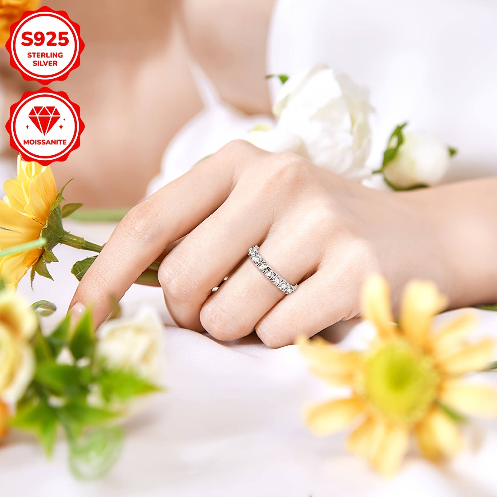 Classic 925 Sterling Silver Eternal Ring with Moissanite Stones