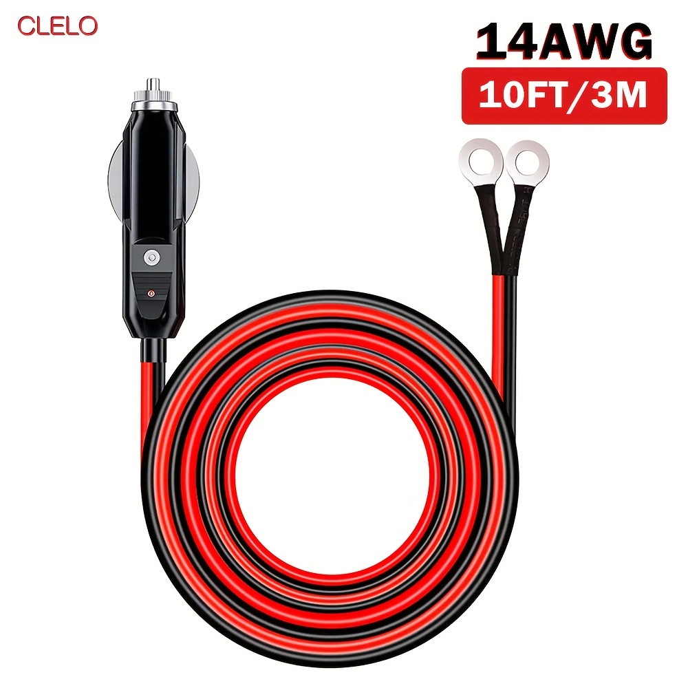 Image of Clelo 12/24v Heavy Duty Male-to-male Car Plug Cable With Led Lights, 15a Fuse Power Adapter For Travel, Camping, And Air Compressors