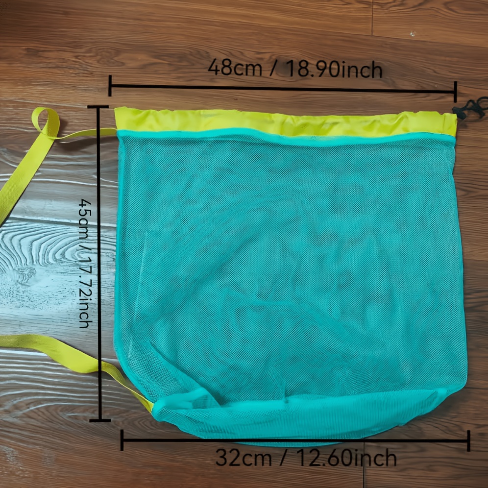 TEMU 1pc Extra Large Capacity Retractable Drawstring Mesh Shoulder Beach Bag, Sand-proof And Breathable, For Carrying Seashells, Clothing, Towels,