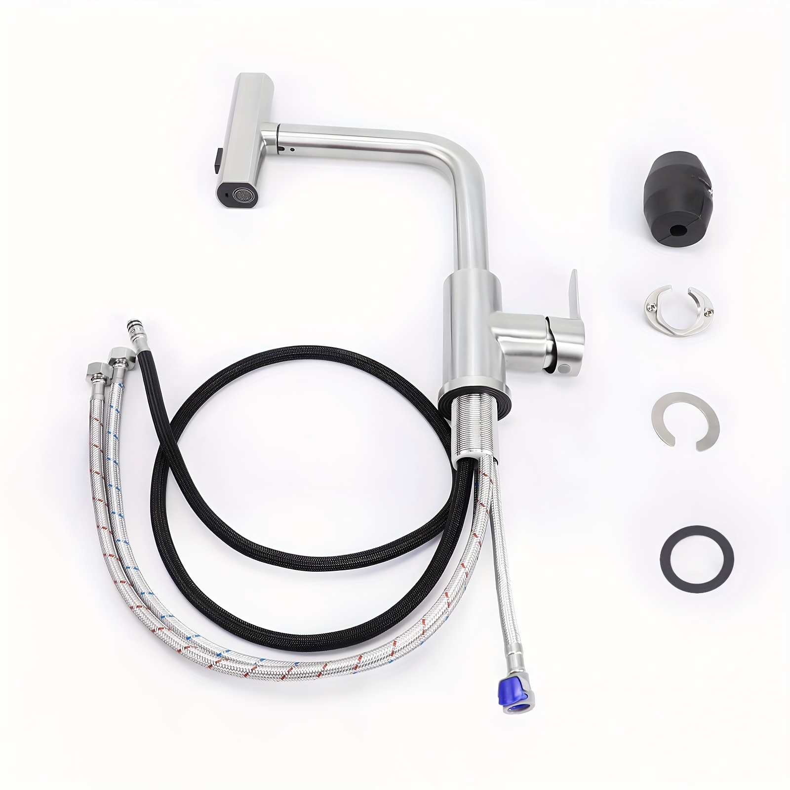 Kitchen Faucet, Retractable Waterfall Mixer Tap With Shower Sink Faucet, Spout, 3 Spray Types Sink Kitchen Faucet, Brushed Nickel Stainless Steel