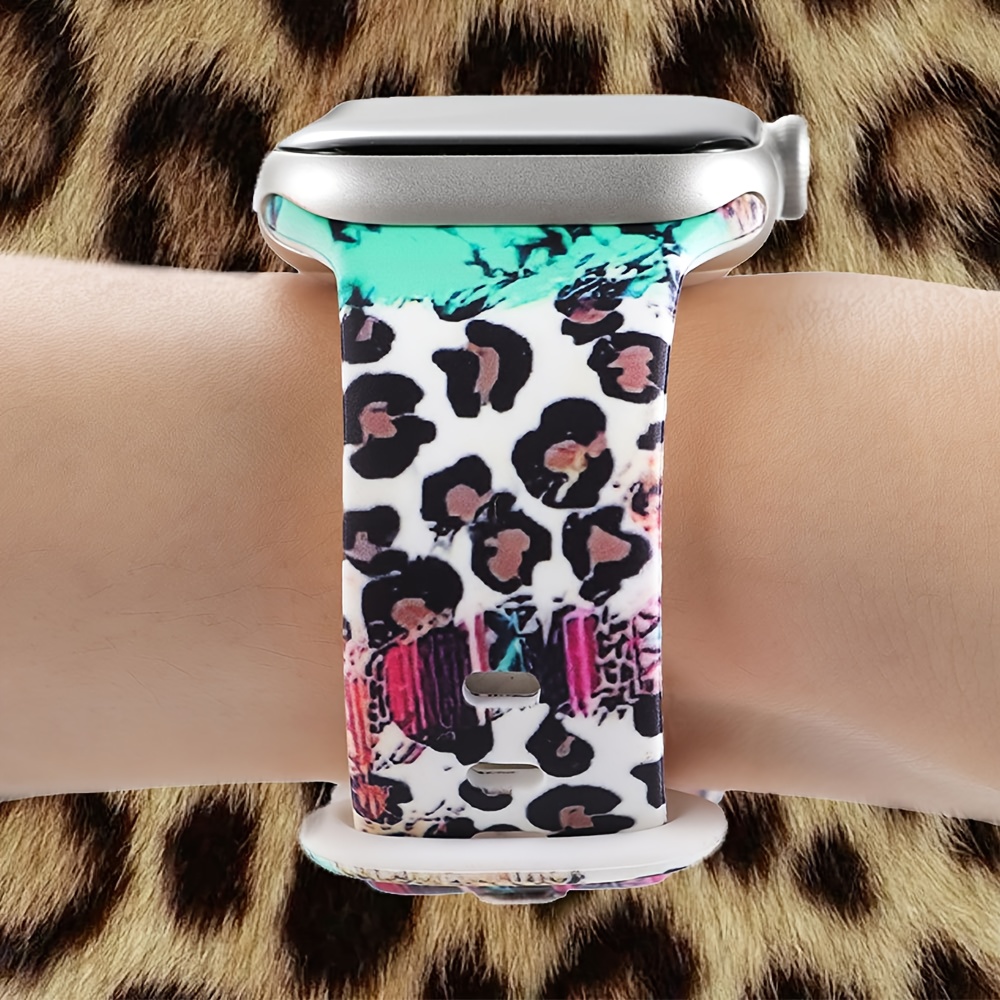 Image of 1 Leopard-patterned Watch Strap Suitable For Men And Women - Works With Watch Bands In Sizes 38mm, 40mm, 41mm, 42mm, 44mm, 45mm, And 49mm, Made Of Silicone As A Replacement For Iwatch Bands From To 9