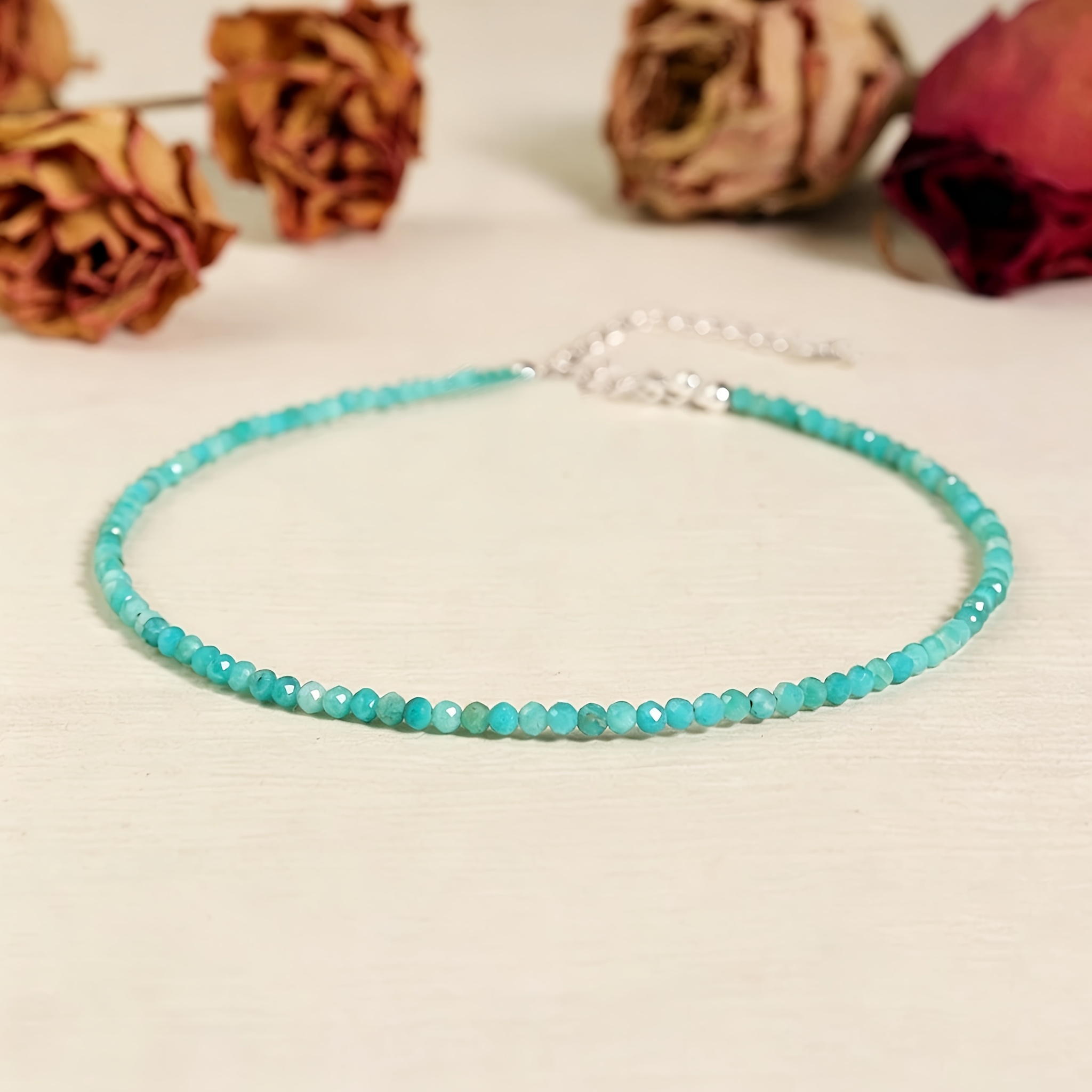 TEMU 1pc Handmade 2mm Amazonite Anklet, Minimalist Waterproof Foot Jewelry For Women, Dainty Summer Beach Daily Wear Ankle Bracelet