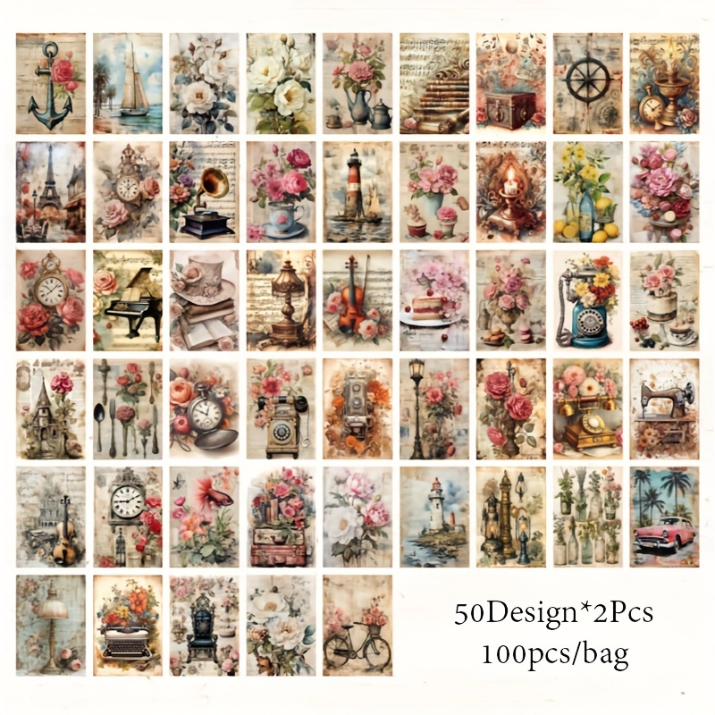 100pcs, Vintage Floral Material Book Garden Series Romantic Plant Flower Journal Collage Material Paper