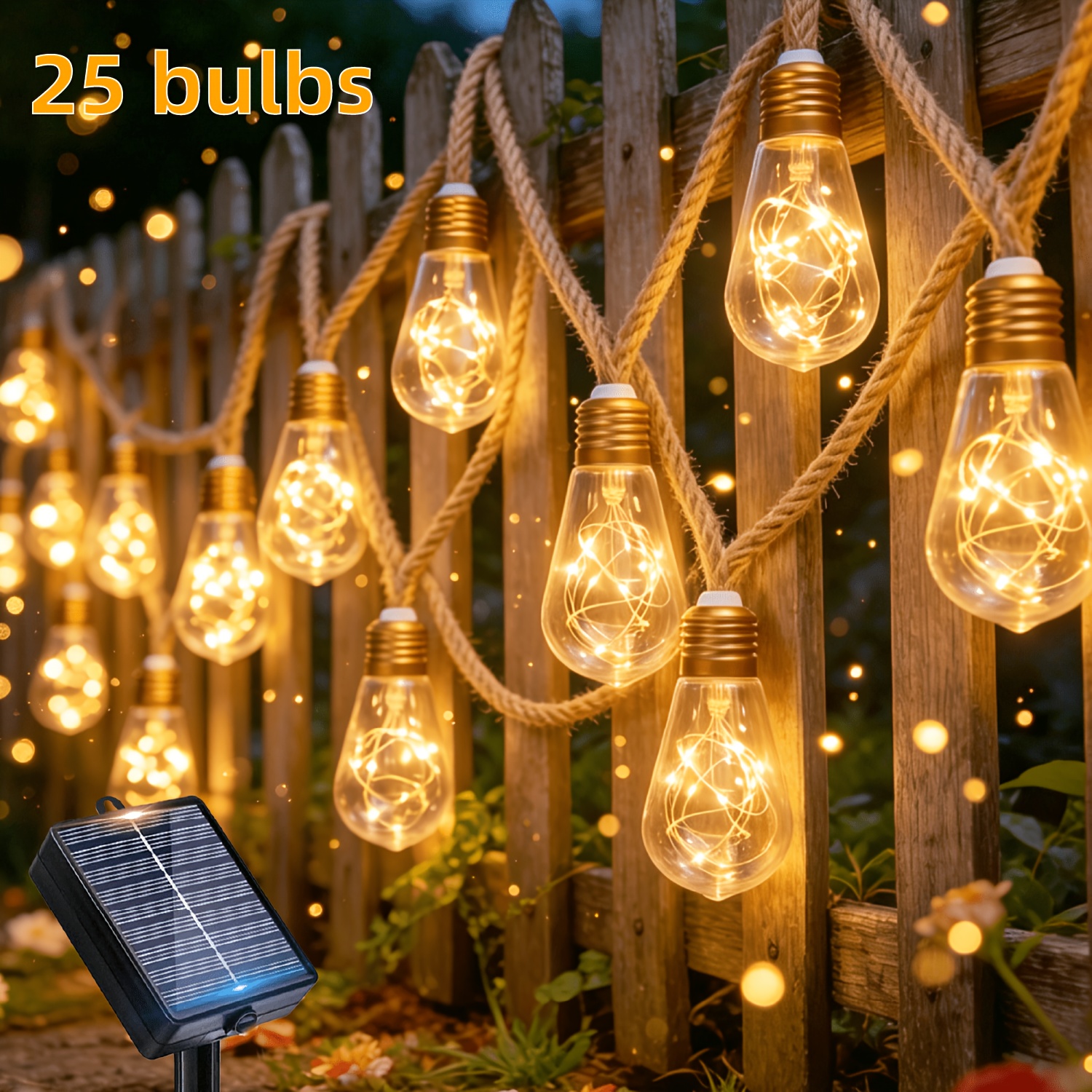 TEMU 11.6/7.6/5.6m Solar-powered Outdoor Fairy String Lights, Garden Decorative Fairy Tale Lights, 10/15/25 Plastic Bulbs, 12 Lighting Modes, Auto