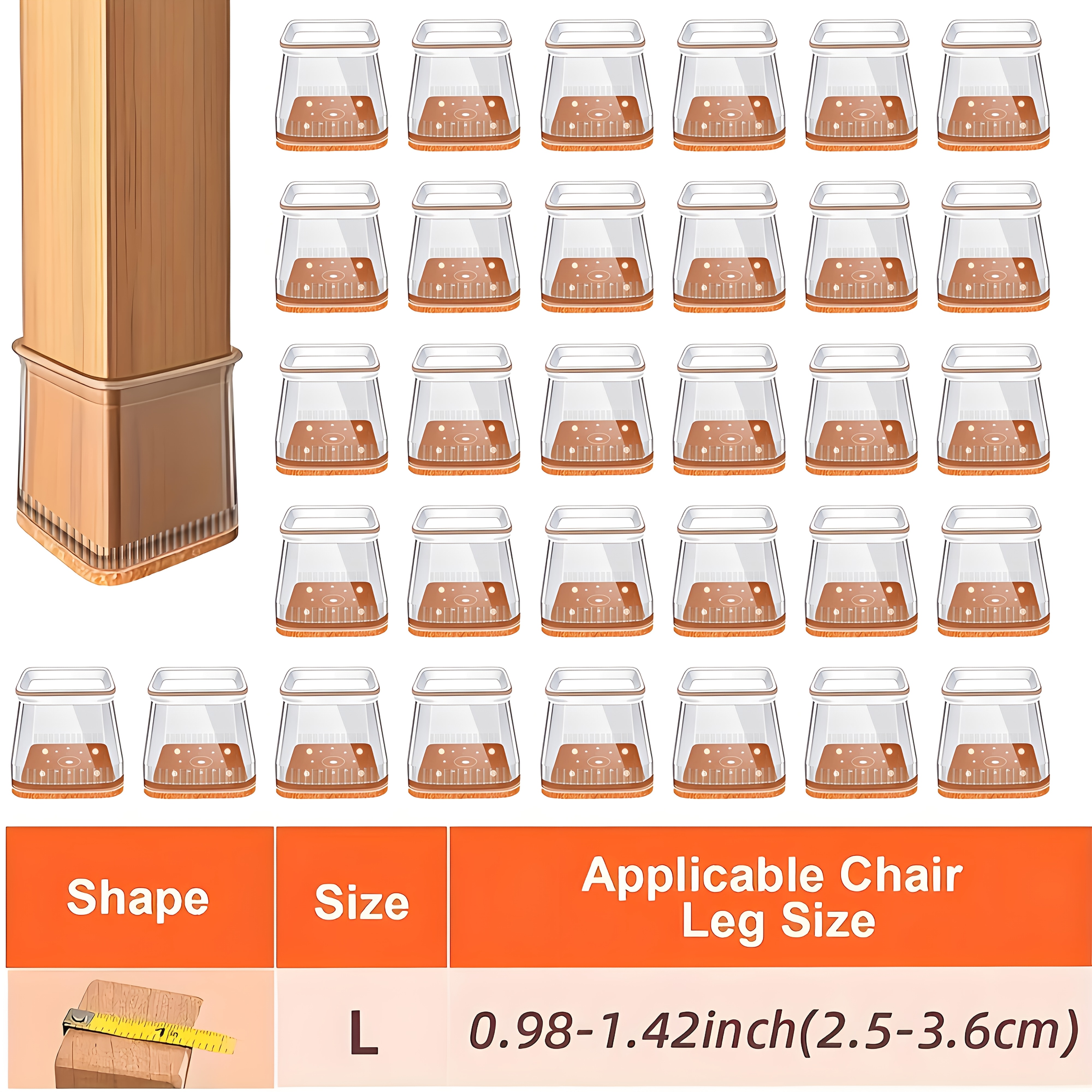 E-shop 24er Set Große Transparente Quadratische Silikon Stuhlbeinabdeckungen, Stuhlbein Bodenschoner, Hartholzboden Möbel Schutzfolien, Silikon