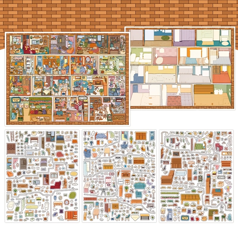 4 Sheets, Cottage, Series 28, Pet + White Card 2.5d Extra Large Scenery Stickers, Journal Decoration Collage, Diy Phone Case Gift Wrapping Material