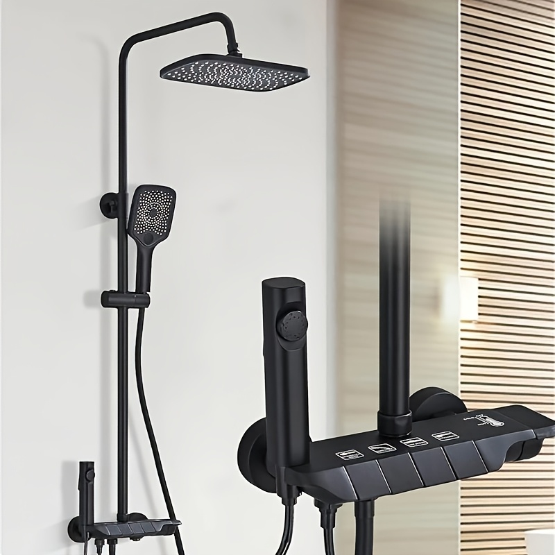 Matte Black Piano Shower Ensemble, Hot And Cold Waterfall Faucet Rain Shower System, Wall-mounted Rain Shower Head With Handheld Shower For Shower Use Only