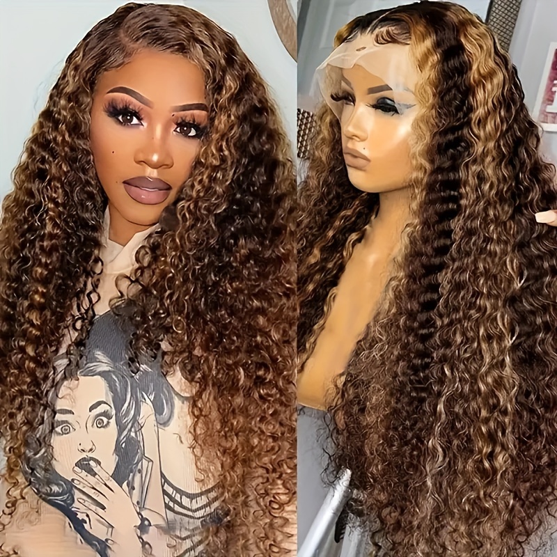 

13x4 Brown And Blonde Curly Lace Front Wigs With Blonde Curly Wave Wig Headband Curly Wig For Women Glueless Synthetic Heat Resistent Wigs For Daily Party Cosplay 26 Inch