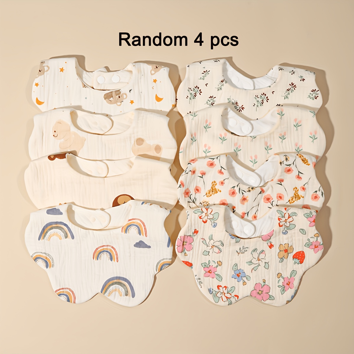 Random 2/4pcs Six-layer Gauze Bib, Soft And Comfortable, Feeding Bib, Cute Cartoon Bib, Suitable For 0-3 Year Old Children