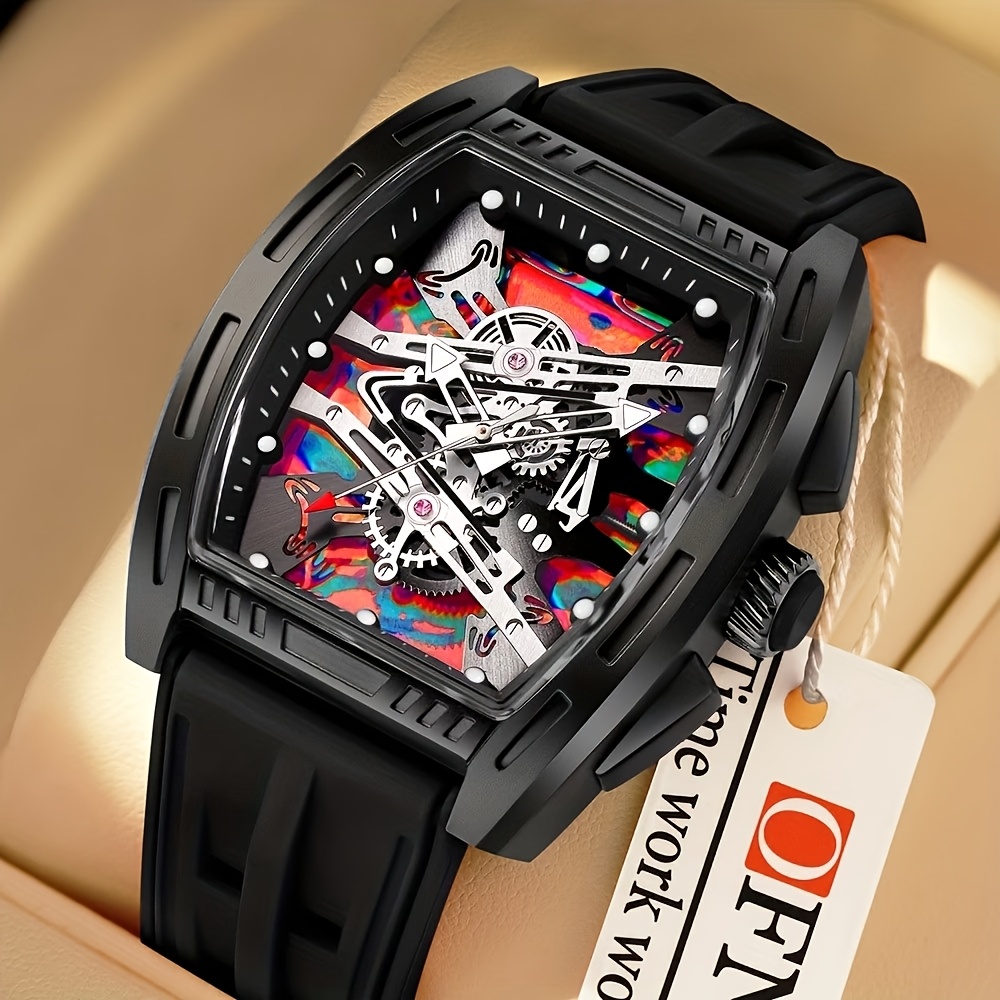 1pc mens bucket watch luxury mens quartz watch mens fashion retro   silicone strap business casual mens watch for daily wear parties valentines day easter christmas new year halloween ramadan gift for  