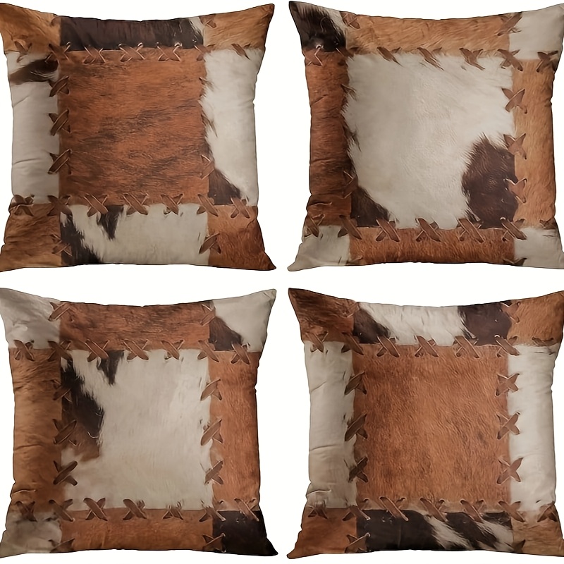 

4pcs Country Style Fur Print Pillowcase Set, 18x18 Inch - Hypoallergenic Polyester Sofa Cushion Covers With Zipper Closure, Machine Washable - Home Decor (inserts Not Included)