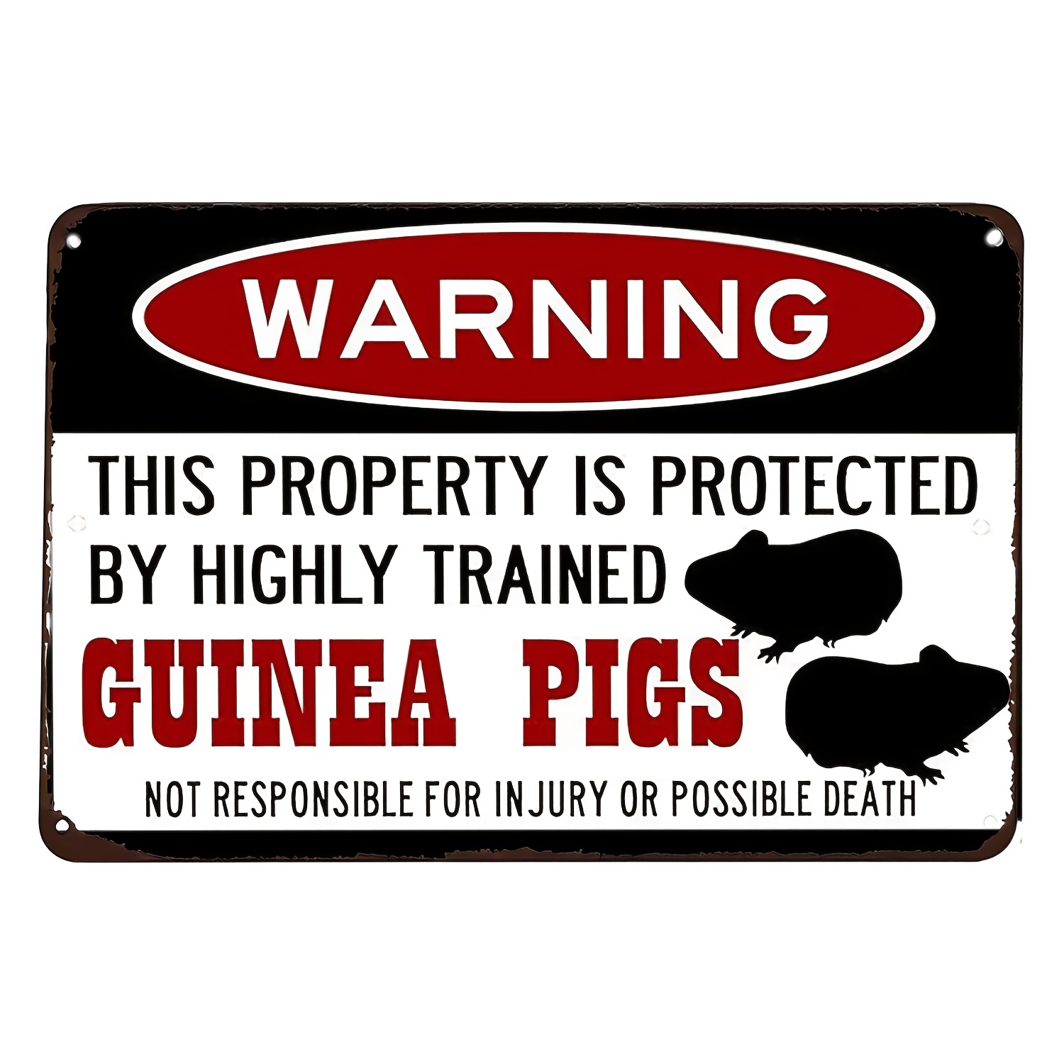 TEMU Funny Guinea Pig Warning Sign - Vintage Metal Wall Decor With "this Property Is Protected By Guinea Pigs" Text - 20.32x30.48 Cm Iron Sign For