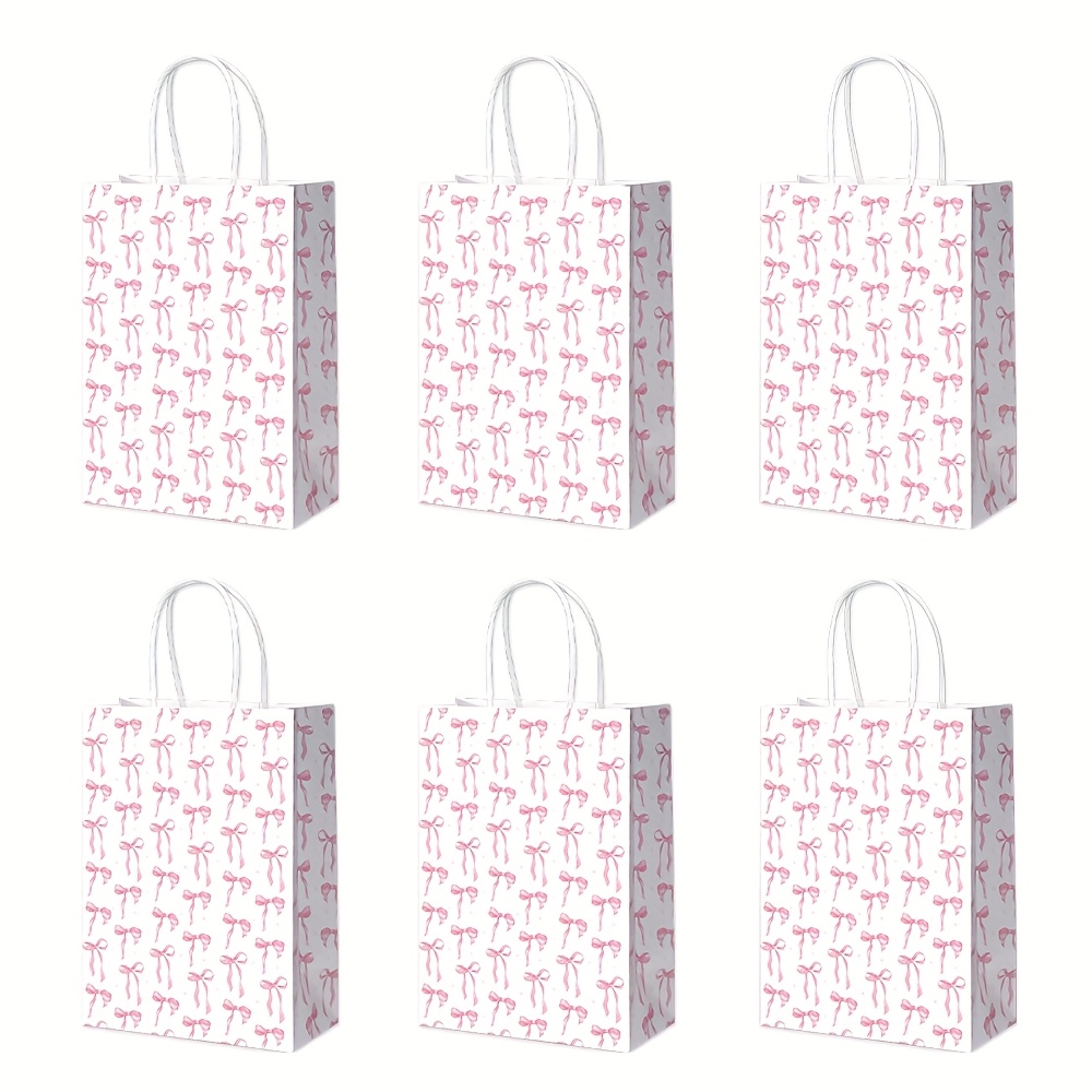 

Lot de 6 Sacs Cadeaux en Rose avec Nœuds et Poignées - Parfaits pour Anniversaires, Noël, & Fêtes de Fiançailles - Design de Dessin , 8.3x5.9x3.1 Pouces, Sacs Cadeaux