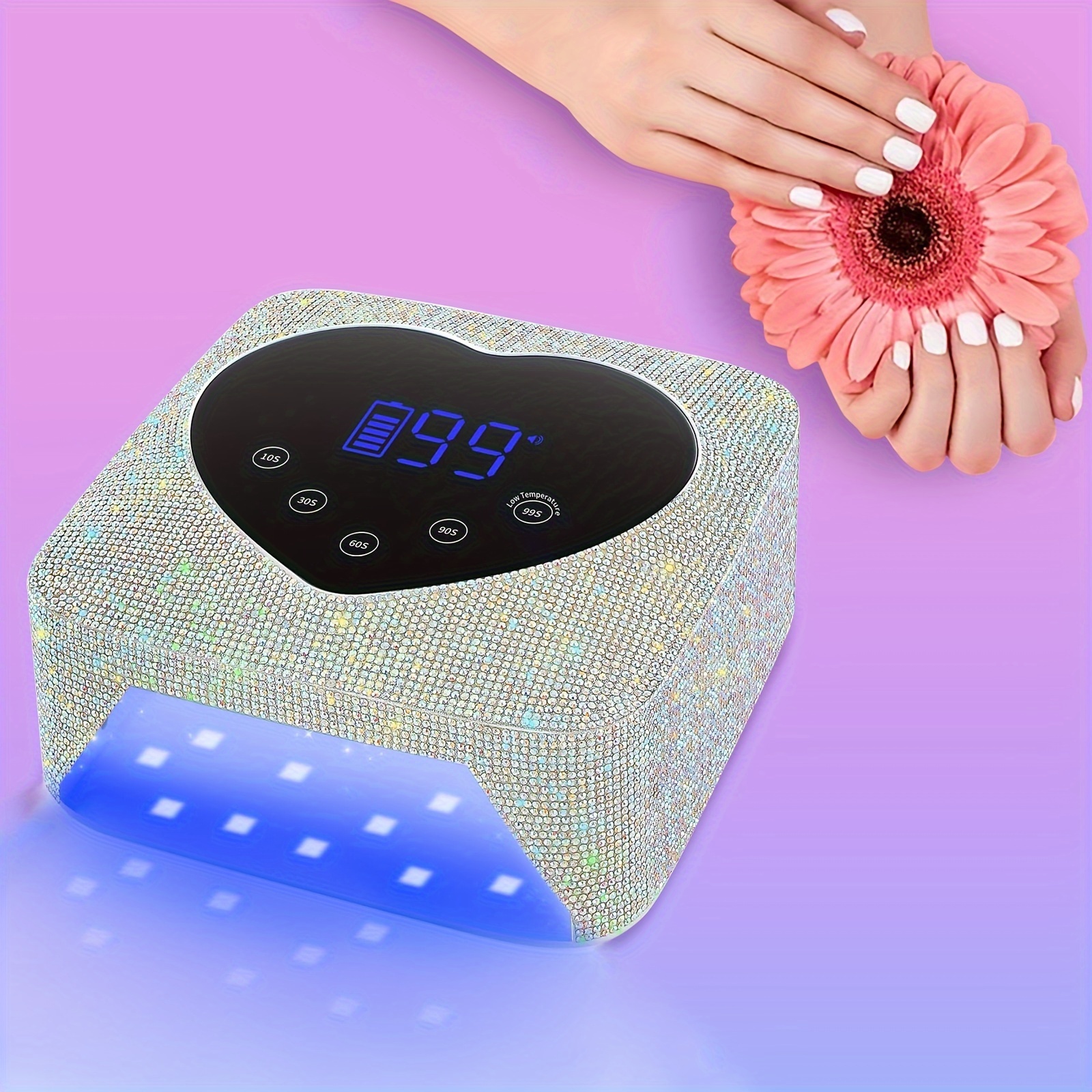 

Cordless Uv Nail Lamp 72w, Rechargeable Diamond Led Nail Dryer, Fast Curing Salon & Nails, 5 Timer Settings, Touch Control & Auto Sensor, Silver
