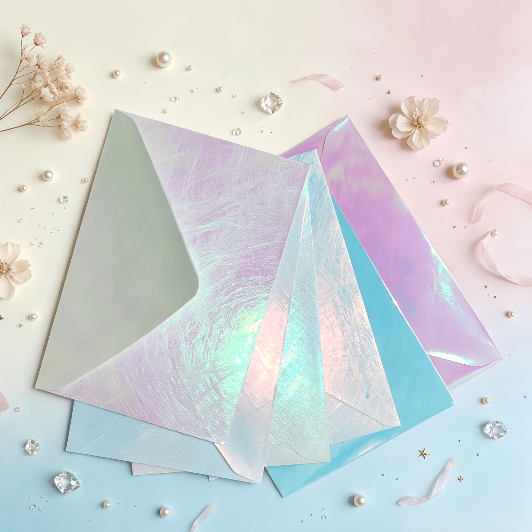 TEMU 6/12 unidades Sobres brillantes de perlas láser azul hielo, rosa y de , sobres degradados iridiscentes, cartas de amor, invitaciones, postales y