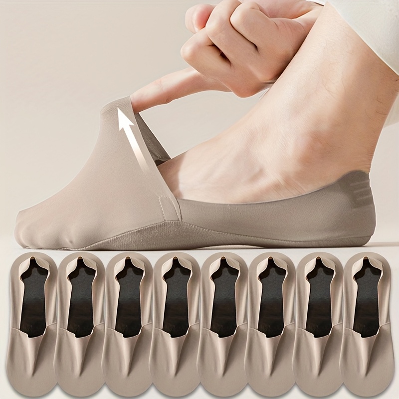 E-shop 8 Paare Herren-Sommer-Business-Dünne Atmungsaktive Schweiß-Absorbierende Unsichtbare -Socken - Einfarbig, Rutschfest, Nahtlose Khaki-Design Für