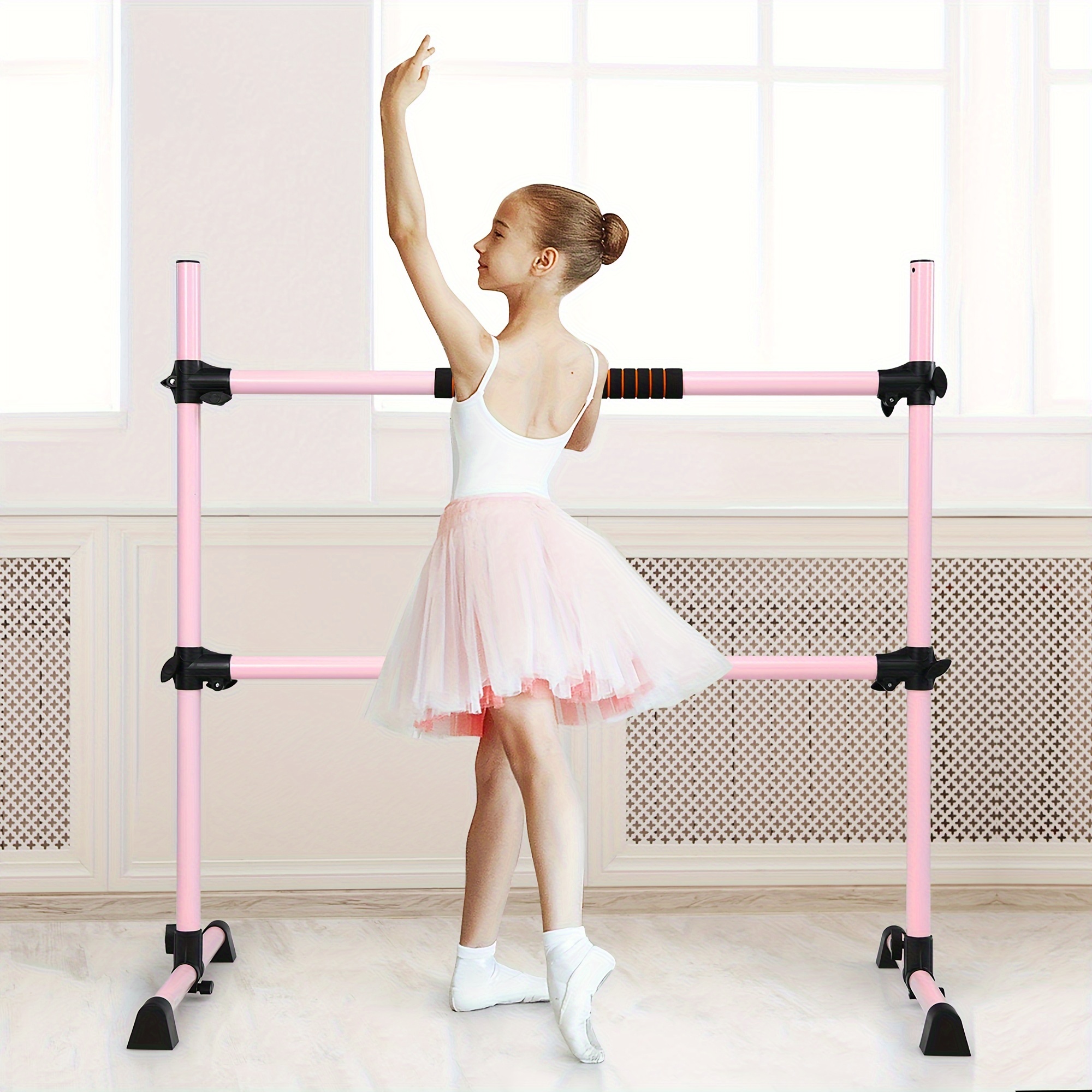Portable Ballet Barre 4ft Freestanding Adjustable Double Dance Bar,  Freestanding Workout Double Rails Materials