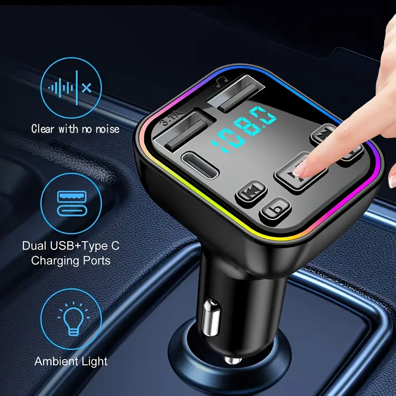 car mp3 player fm transmitter type c usb c fast charging dual usb car charger hands free car kit mp3 player fm details 4