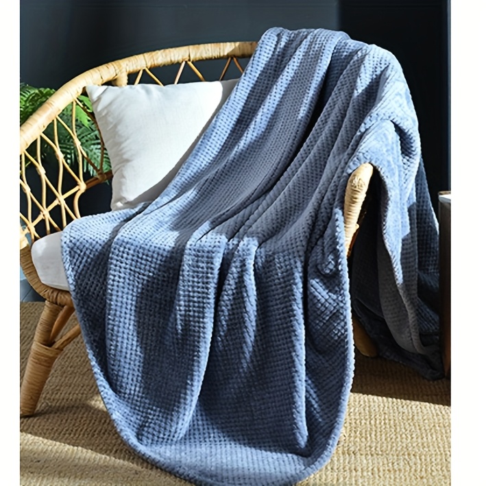1pc traditional style waffle weave flannel throw blanket   polyester   multipurpose washed   250 300gsm   and bed cover details 5