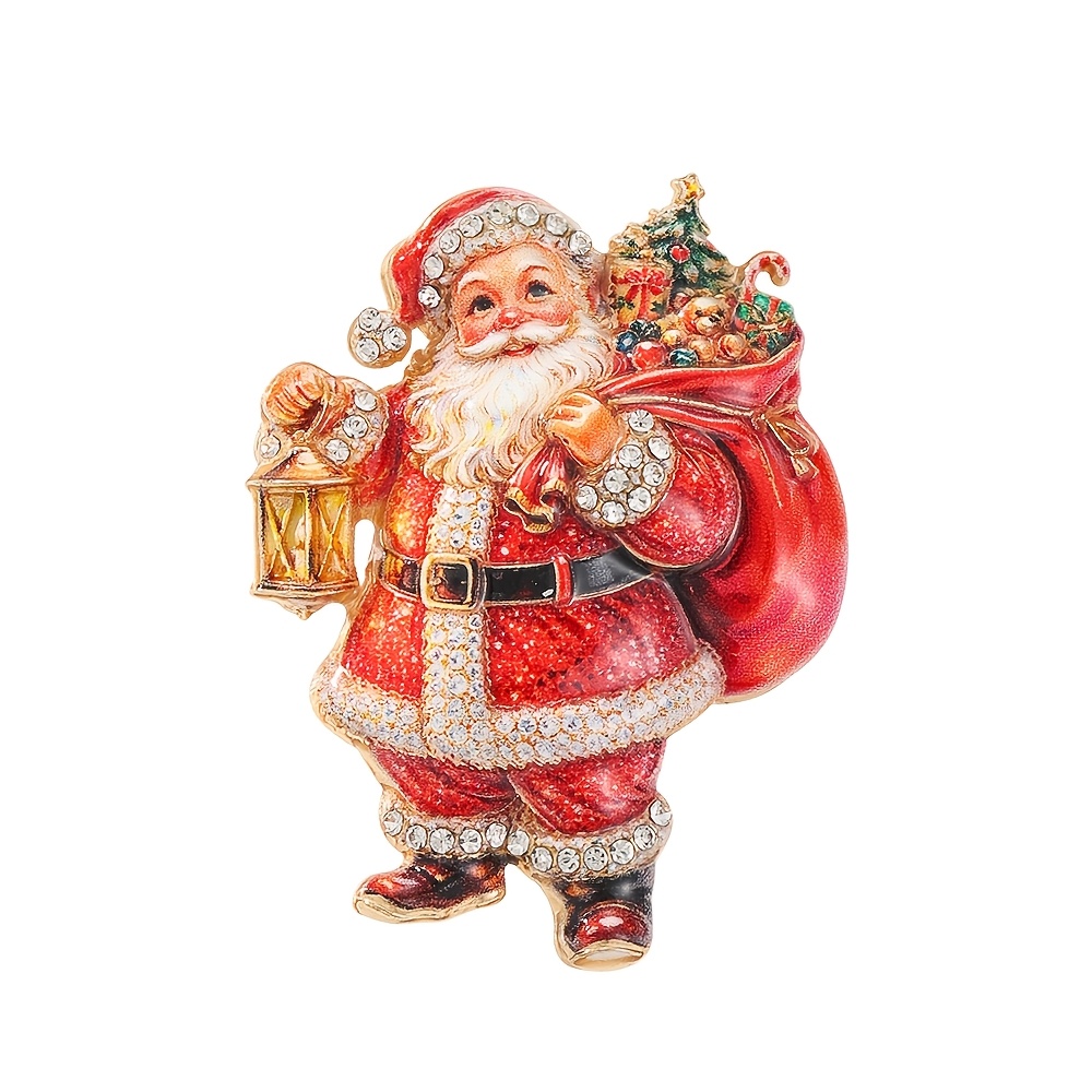 TEMU 1 pièce Broche Épingle Strass SOLEVDO - Épingle de Revers et de Col Père Noël en Costume Rouge avec Accent Strass, Style Vintage pour Hommes et
