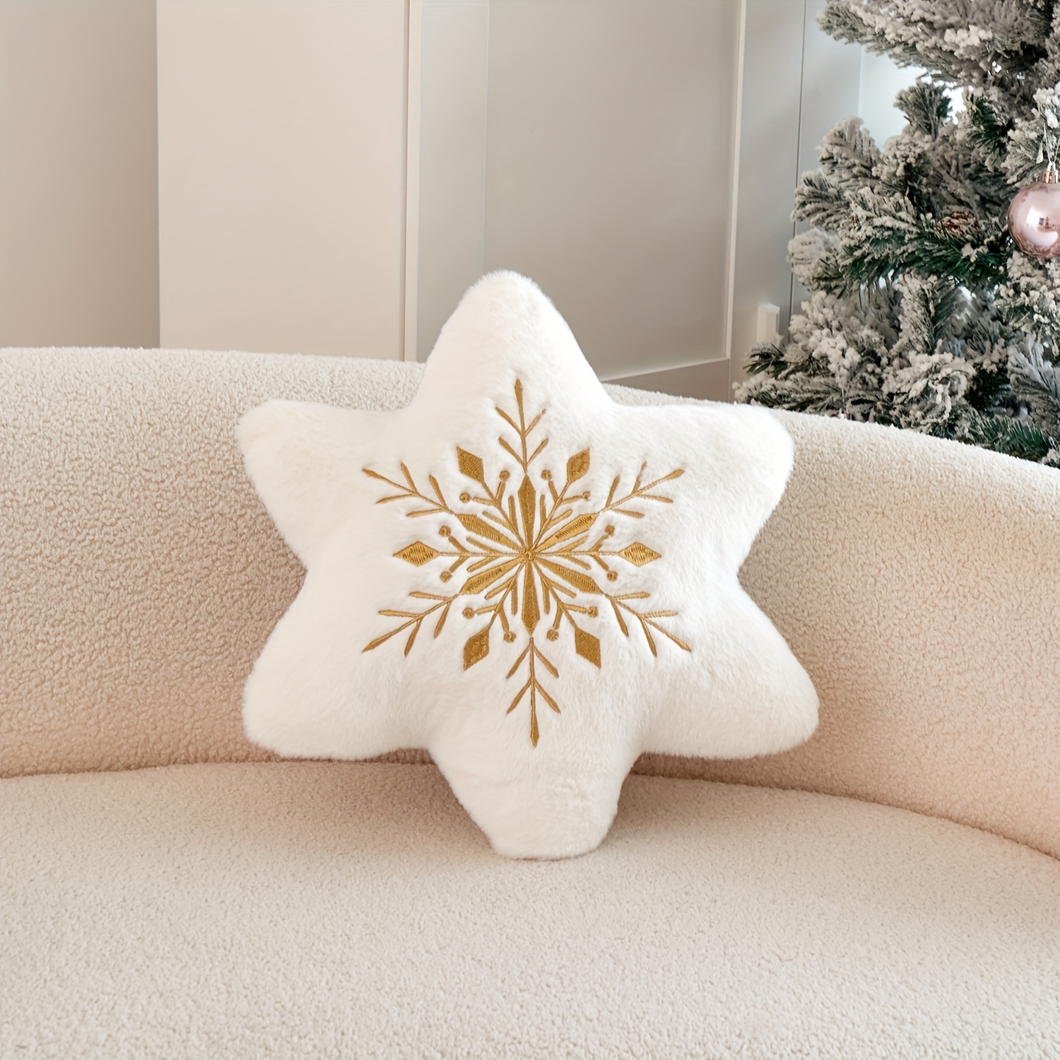 TEMU 1 housse de coussin brodée traditionnelle de neige de Noël, polyester, fermeture éclair, lavable en machine, pour la décoration de et de ,